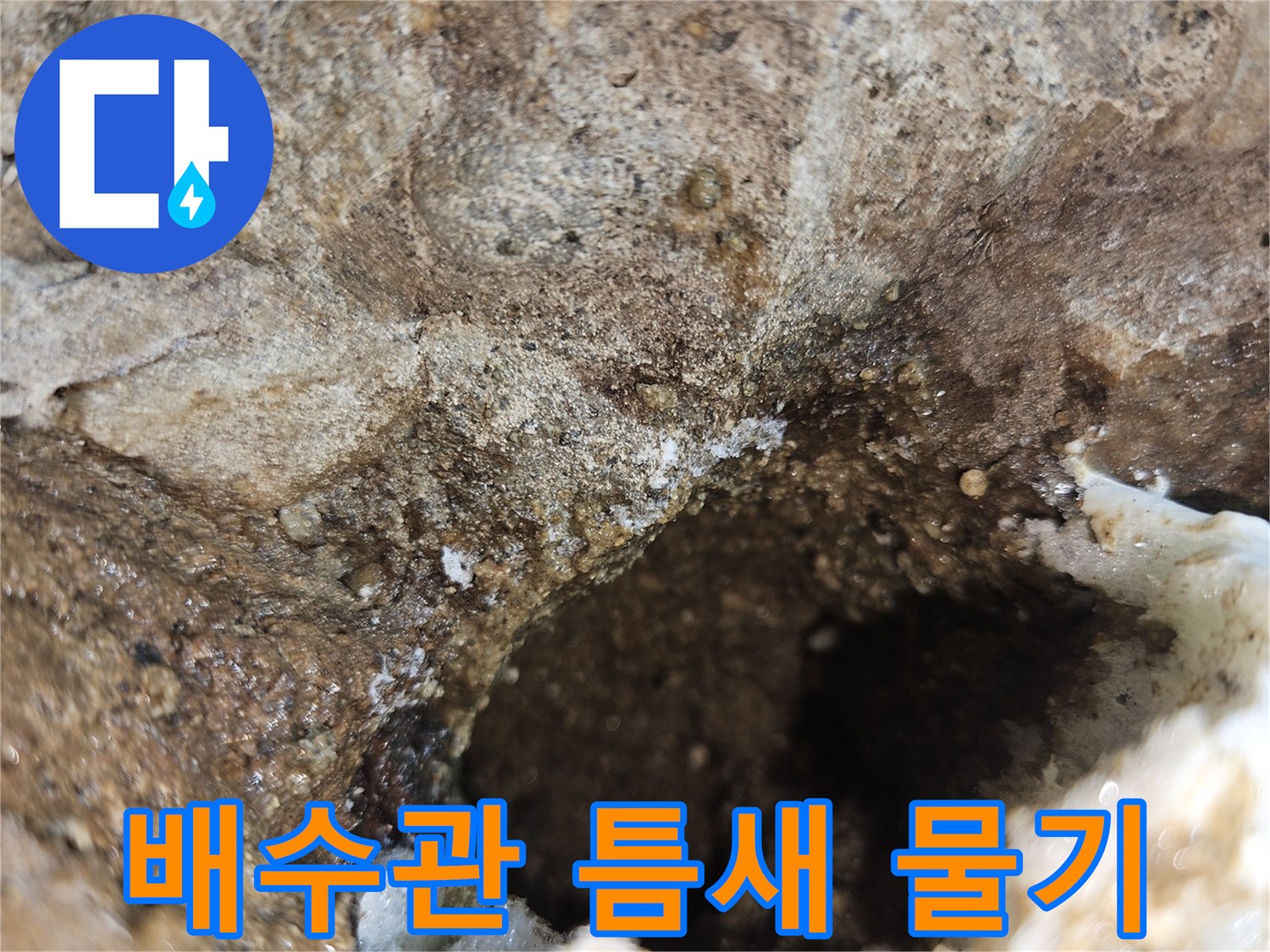화장실 배수관 주변-콘크리트 틈새로 스며든 습기 상태