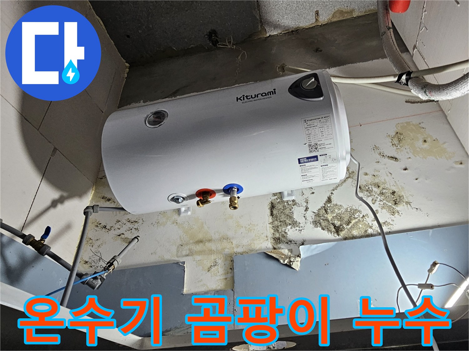 온수기-배관-주변-벽면의-심한-곰팡이와-물때