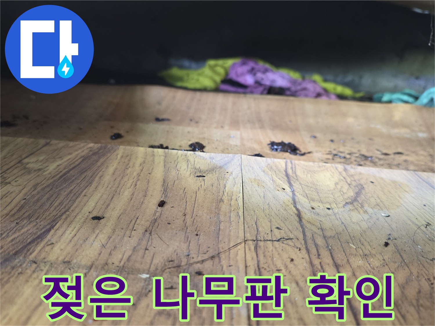 광명 현장-물샘으로 인해 짙게 변색된 싱크대 하단 합판