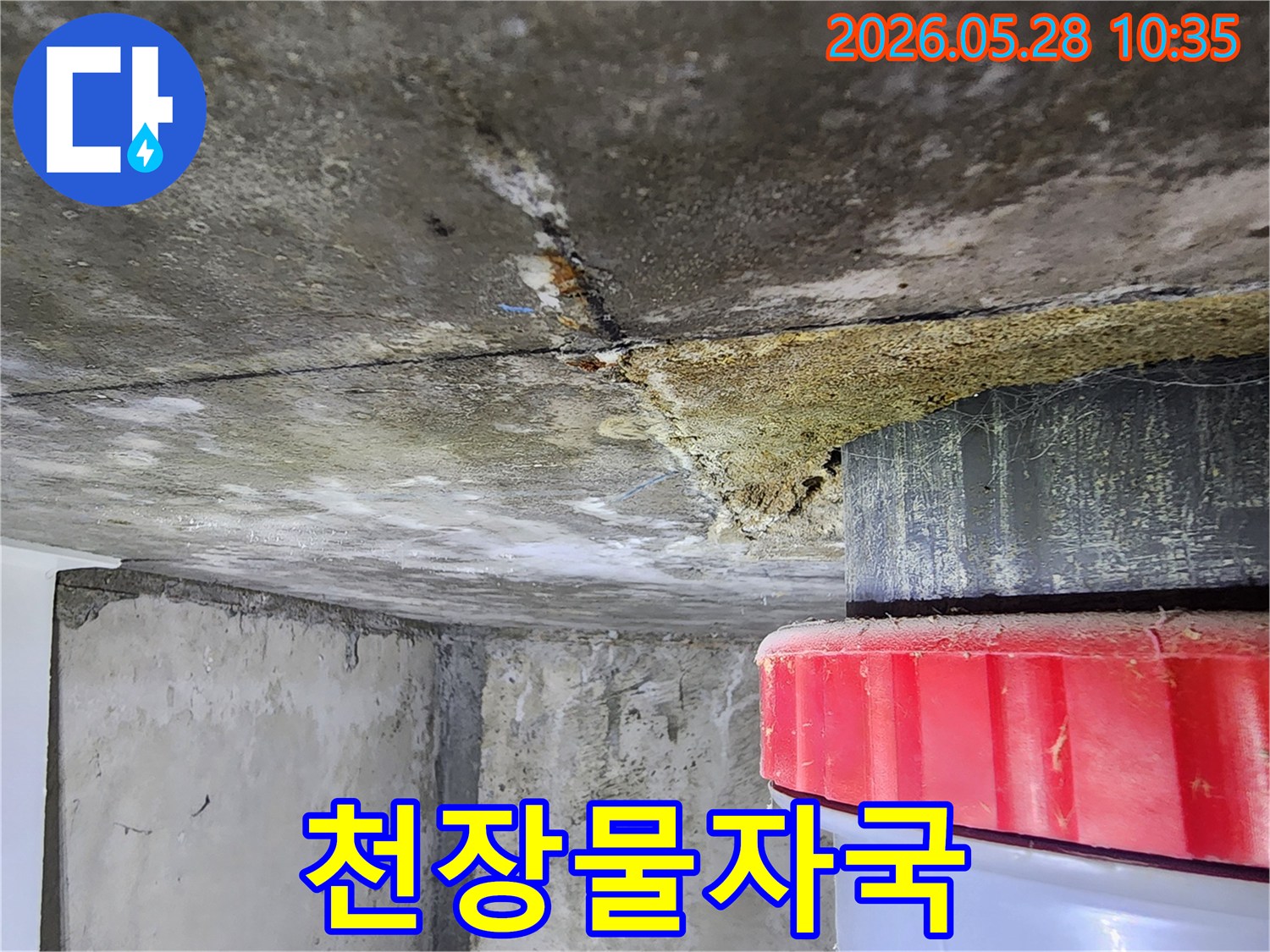 배관-주변에서-발생한-누수로-인해-천장에-생긴-물자국과-오염-현장