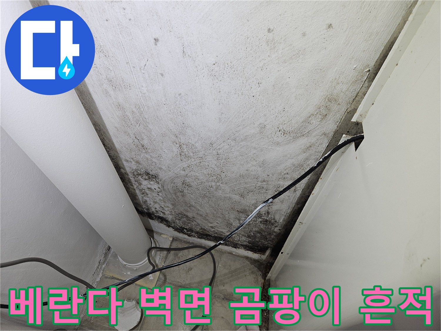 양주 아파트 베란다 벽면에 발생한 검은 곰팡이와 습기 흔적