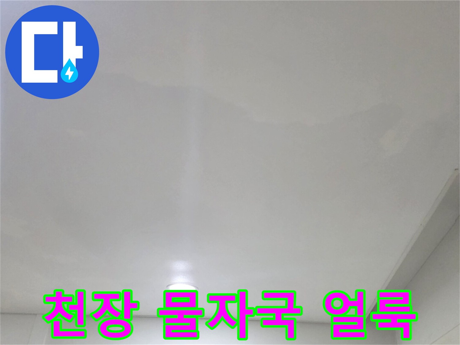 일산서구 아파트 거실 천장지의 누수 흔적과 변색된 부분