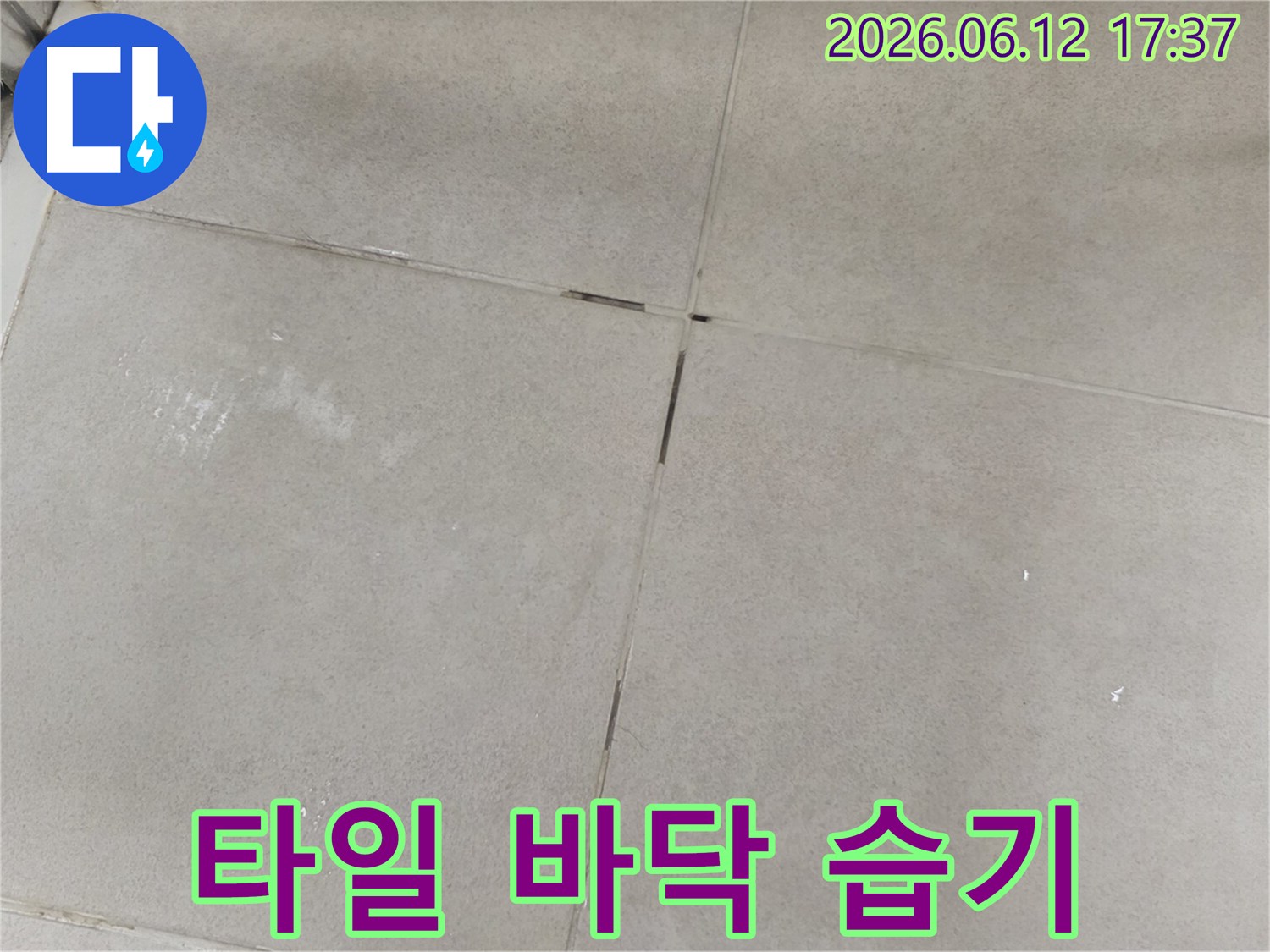 타일 바닥에 스며든 습기를-전문가가 면밀히 관찰하여 누수 여부 판단