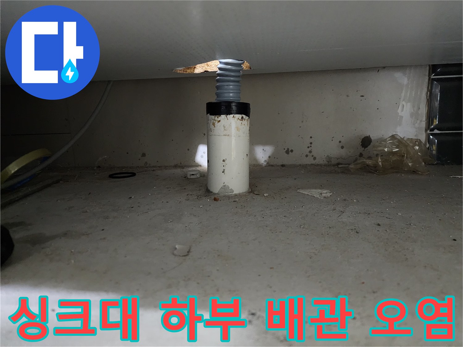 양천구 신정동-오염된 바닥과 연결된 싱크대 배수 호스