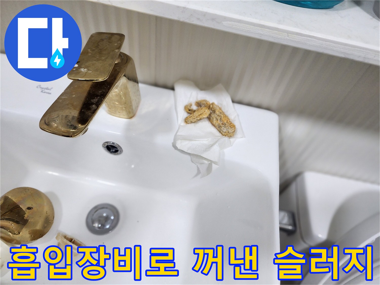 화장실 배수구에서 흡입 장비를 통해 추출된 오물 덩어리