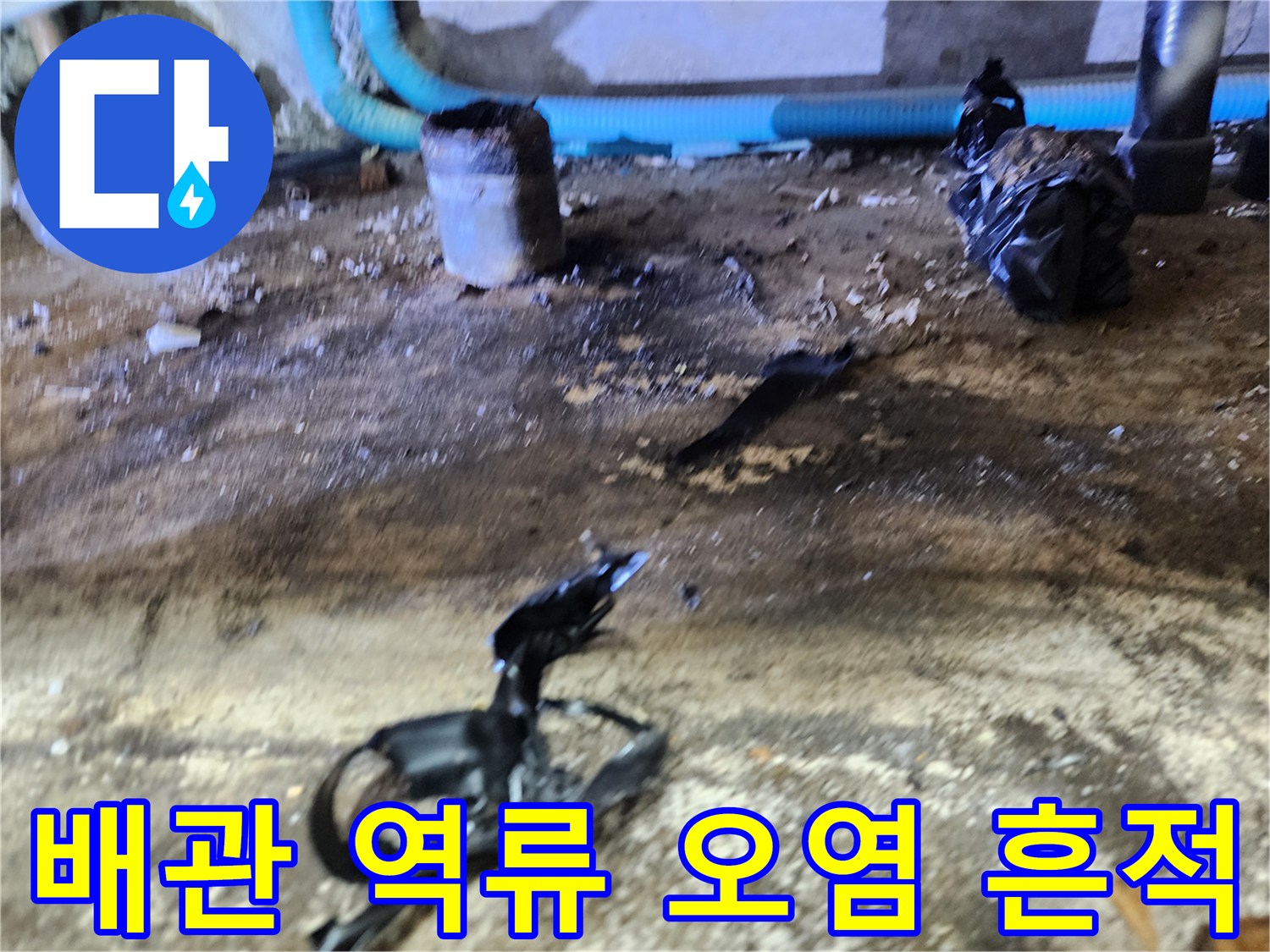 중랑구 현장 사진-오염된 바닥과 배수관 주변의 찌꺼기들