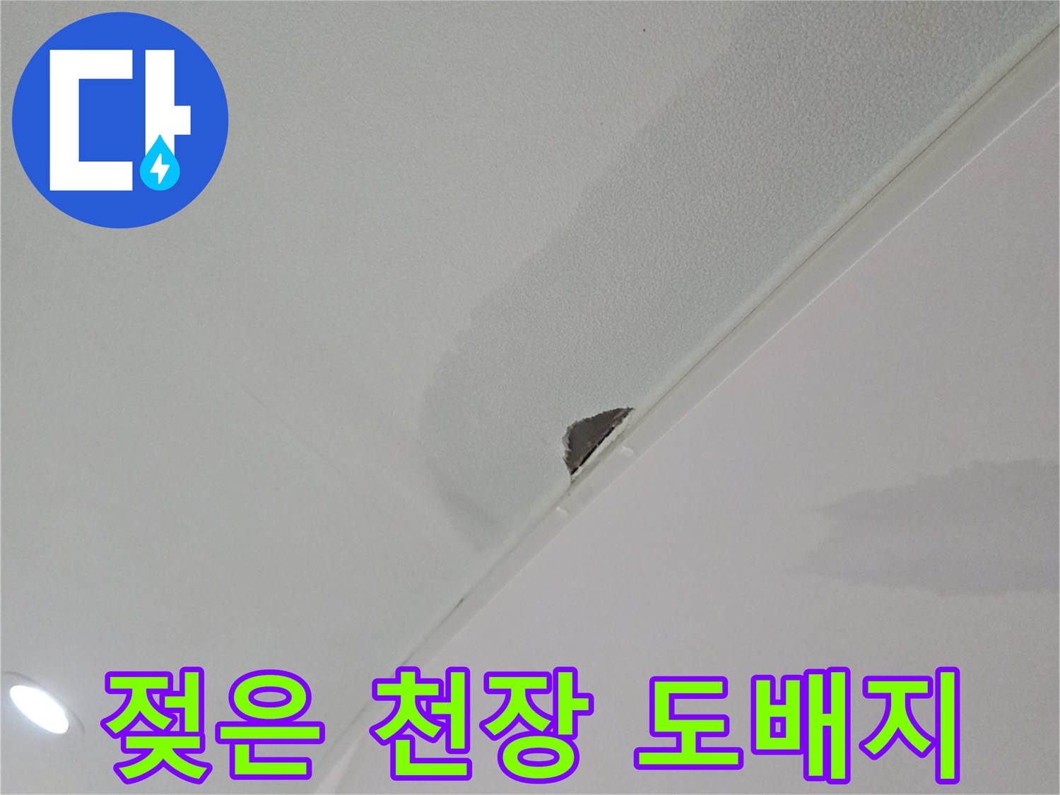 천장 도배지가 젖어 있는 모습 - 누수 증상