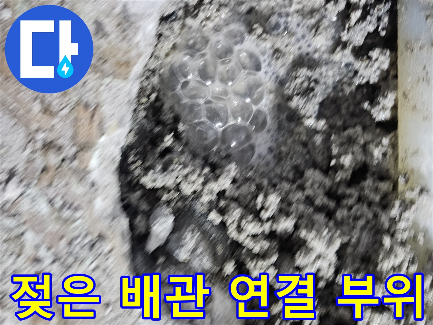 누수가 진행되어 젖어 있는 싱크대 하부 배관