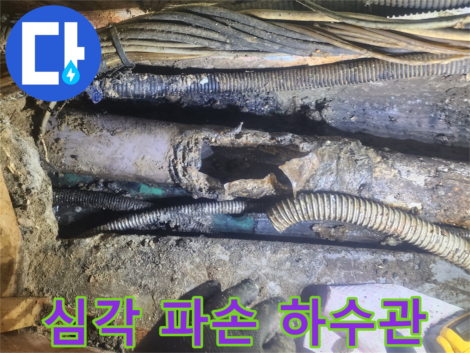 심각하게-파손된-하수관에서-누수가-발생한-현장을-전문가가-정밀하게-분석하는-모습