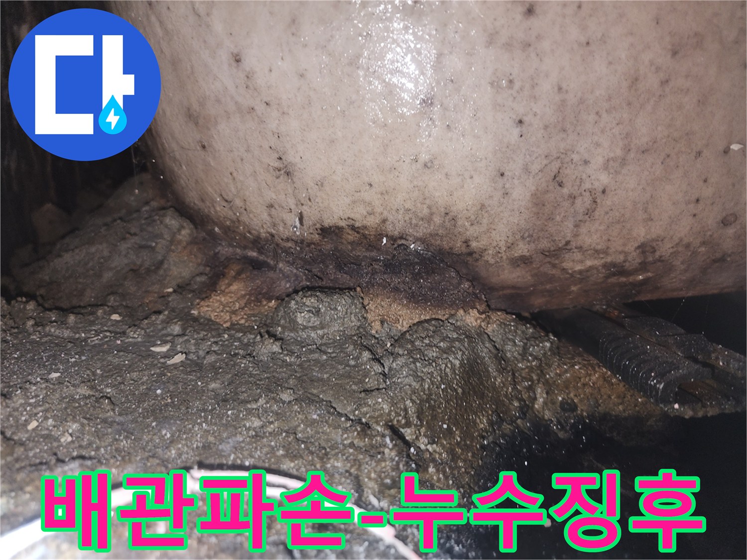 누수 지점에서 발생한 곰팡이와 물때-그리고 부식된 배관의 심각한 상태