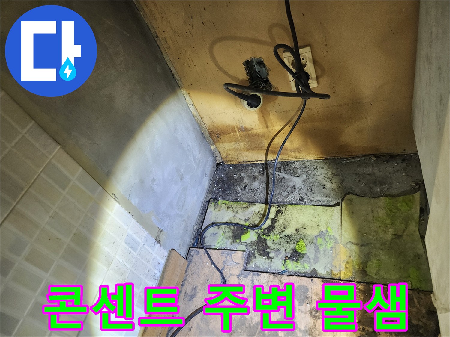 습기로 인해 변색되고 곰팡이가 발생한 벽체 부위