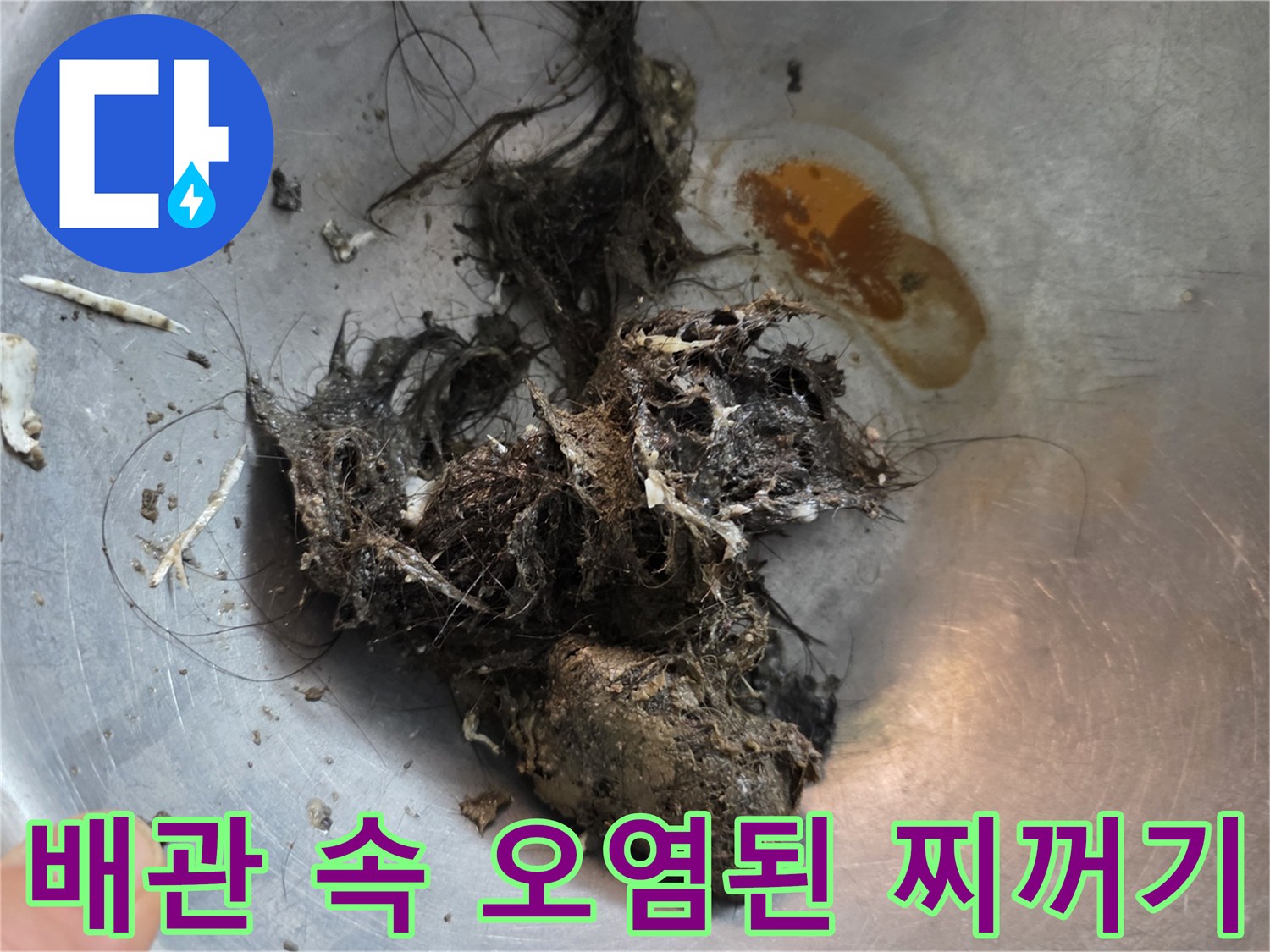분리된 배관에서 추출한-머리카락과 슬러지 덩내