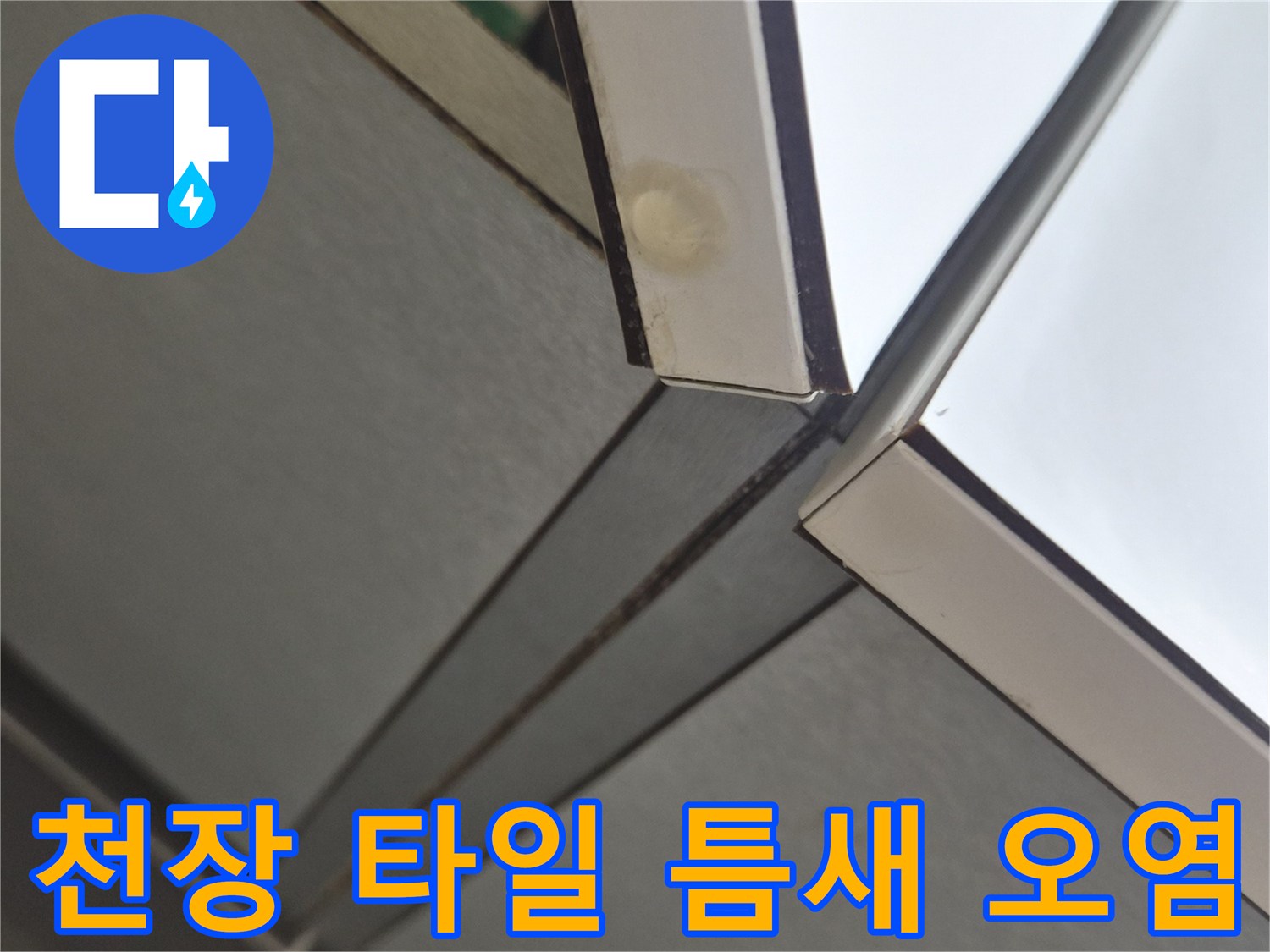 천장 마감재 틈새에 발생한 누수 변색 부위