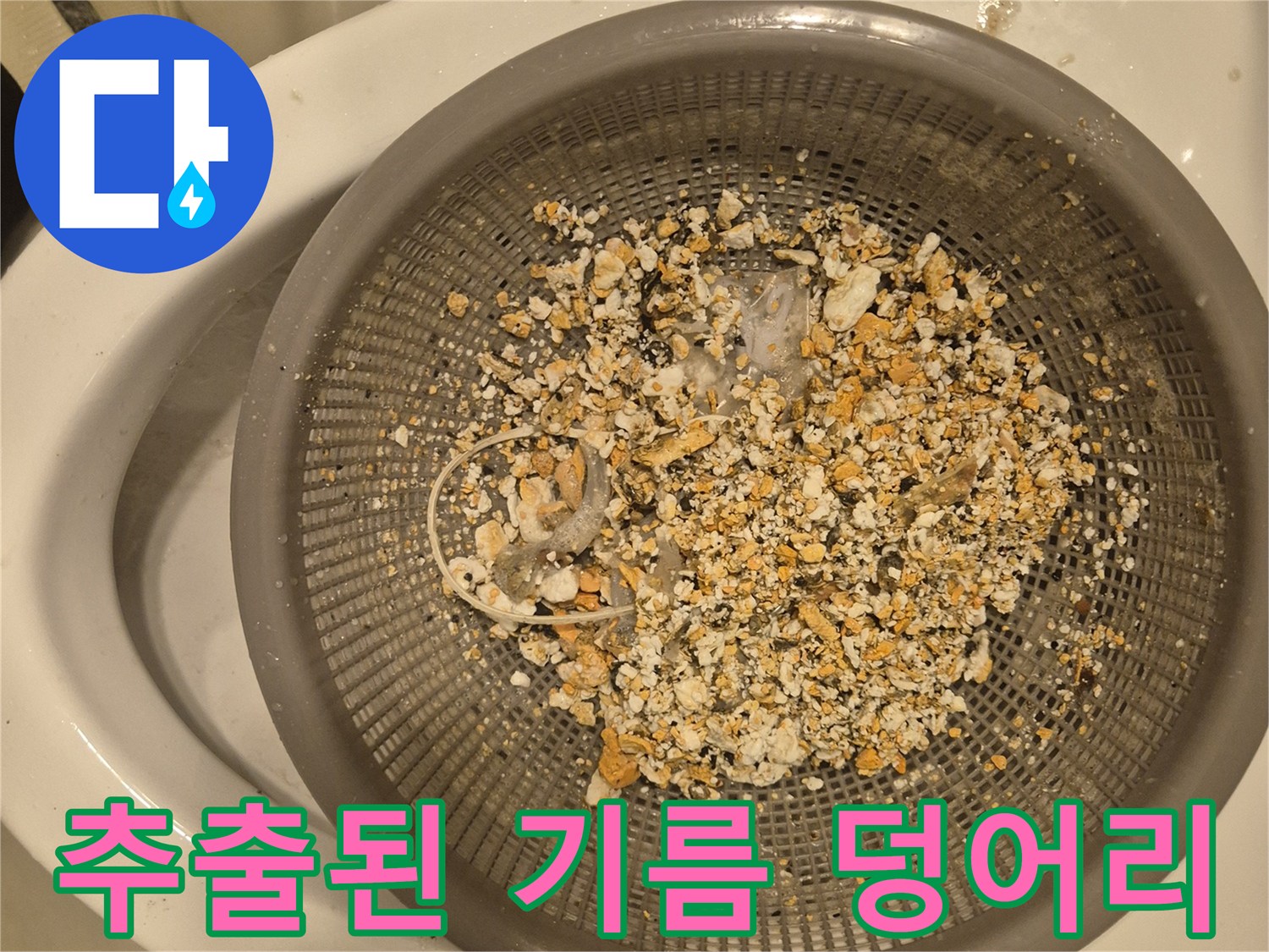 싱크대 하수구에서 뽑아낸 음식물 잔여물과 슬러지