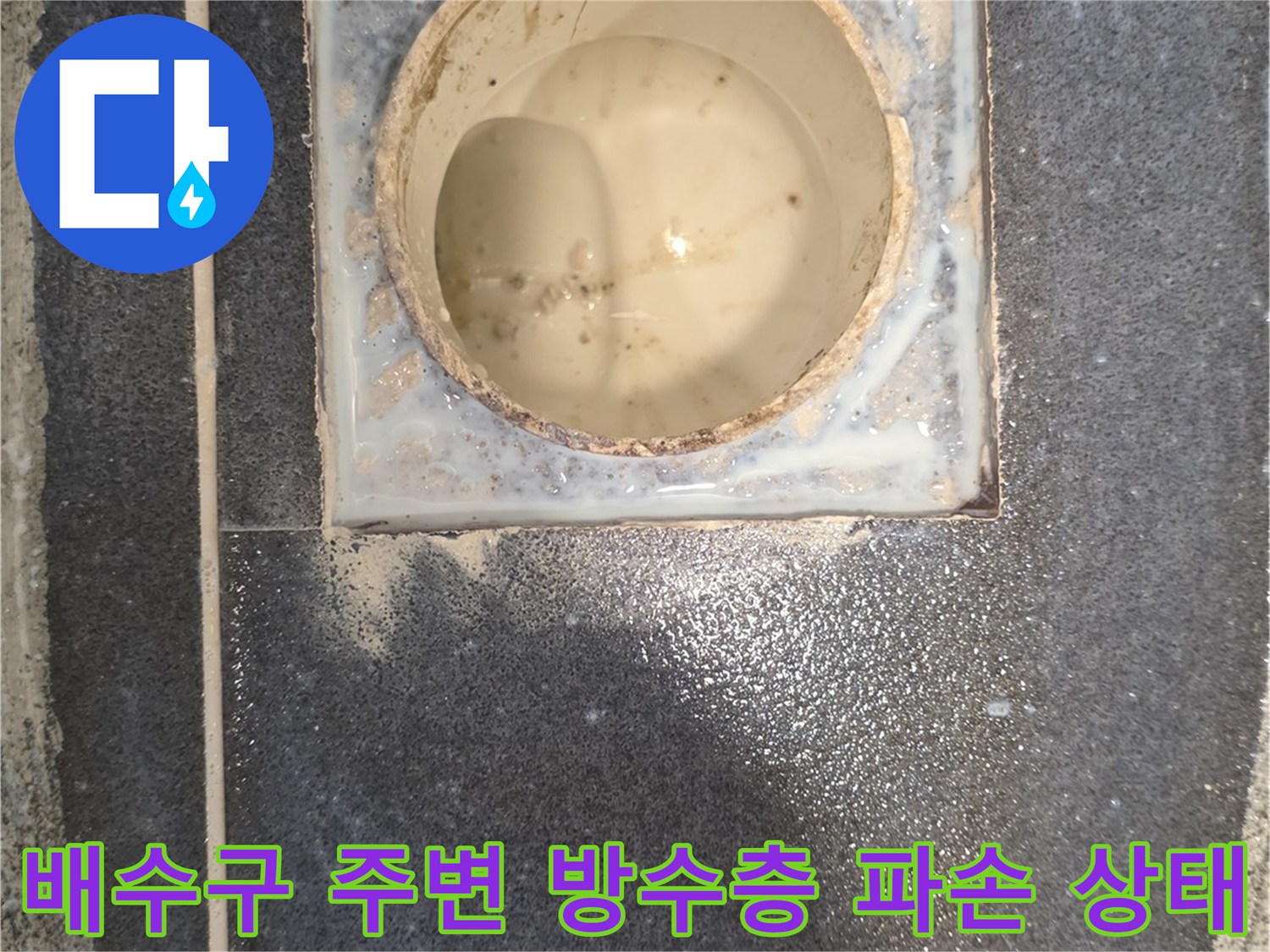 화장실-배수구-유가-주변-타일-틈새와-배관-노출-상태