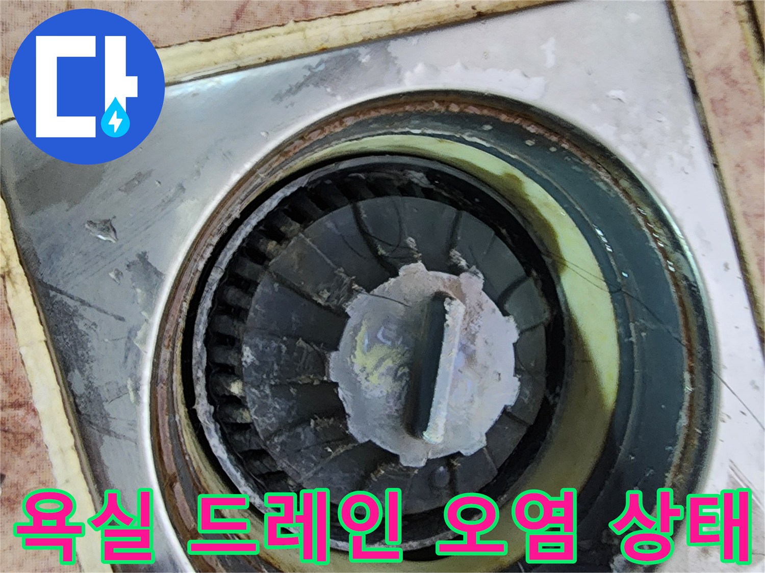 용인 현장 점검-배수구 주변 타일 틈새와 이물질