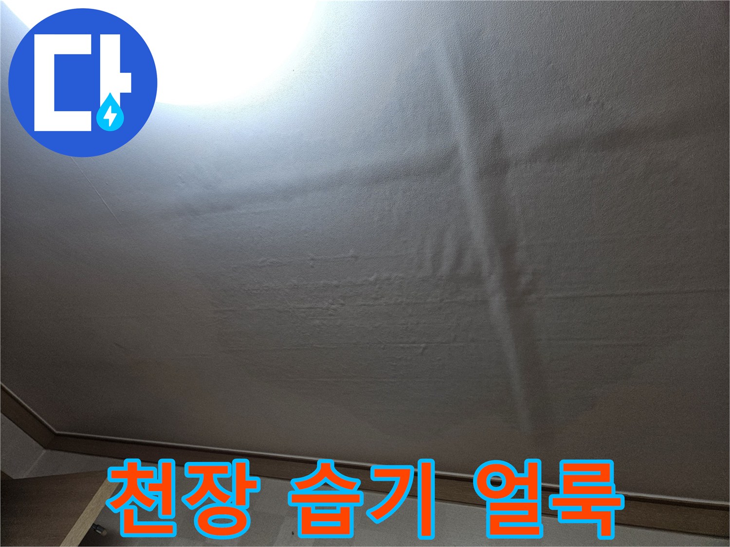 천장 벽면의 젖은 부위와 넓게 퍼진 물자국 이미지