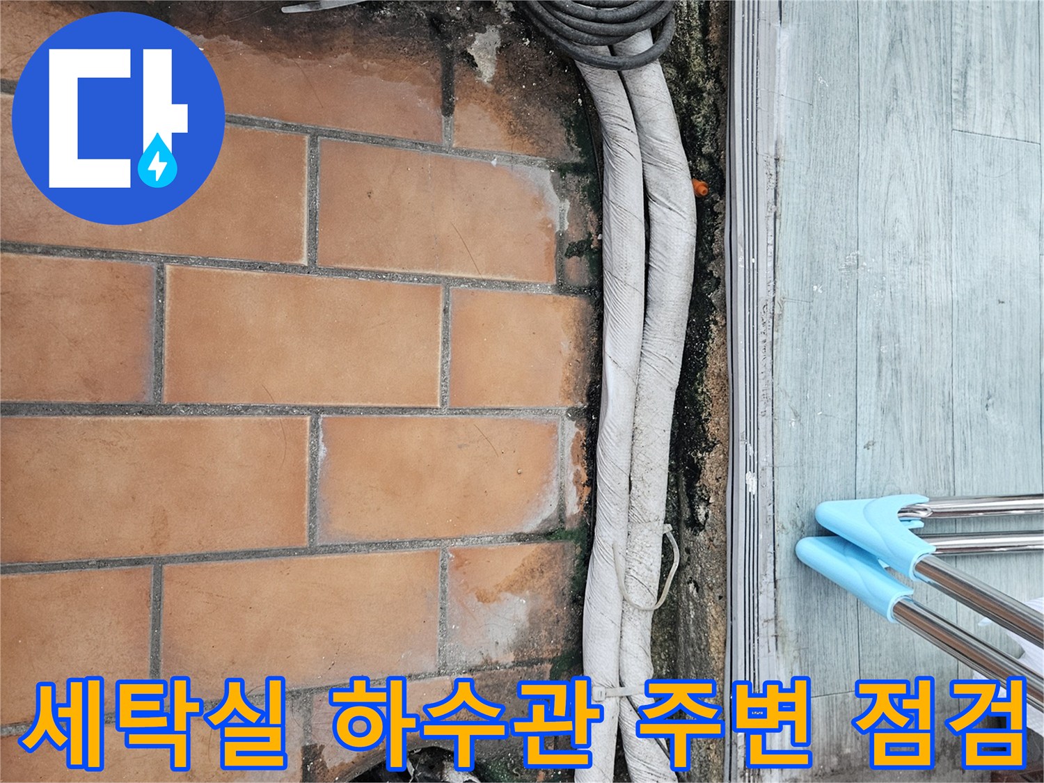 하수관-연결부위-및-주변-타일-습기-상태-촬영