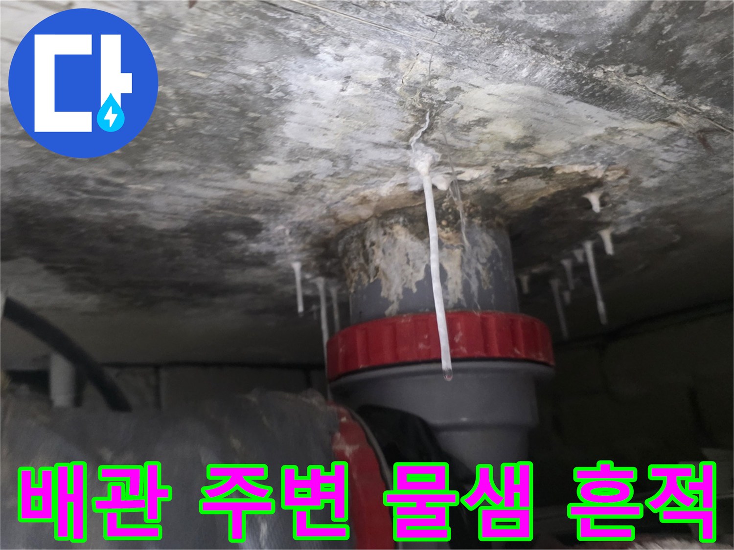 화장실-천장-배관-연결부위-물샘-흔적-및-오염-상태
