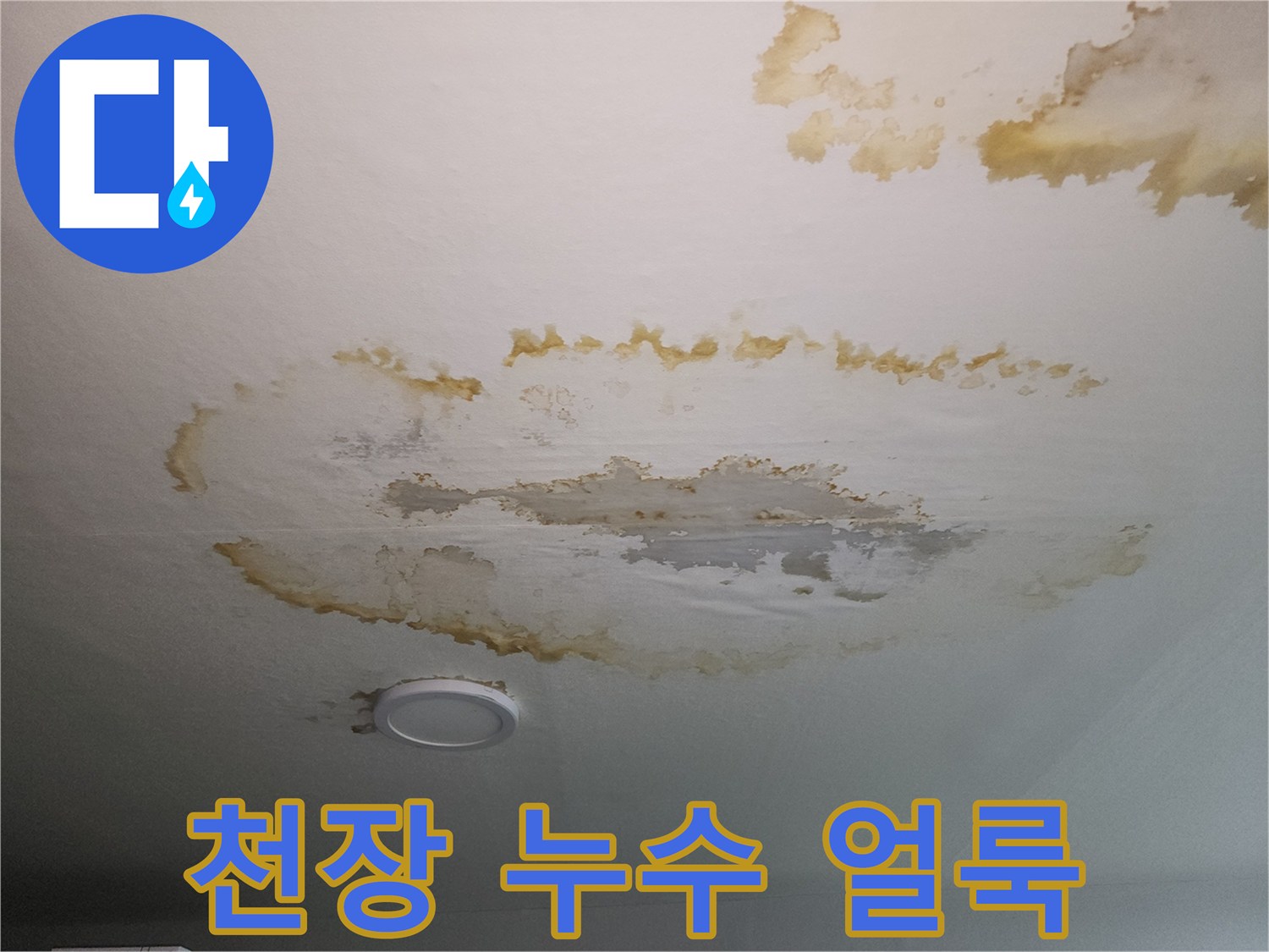 아파트 천장에 발생한 갈색 물자국과 누수 흔적