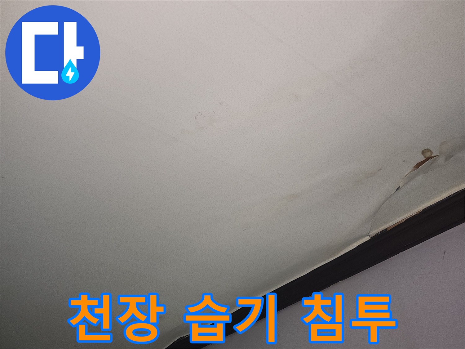 물기가 스며들어 변색된 천장 모서리 부위