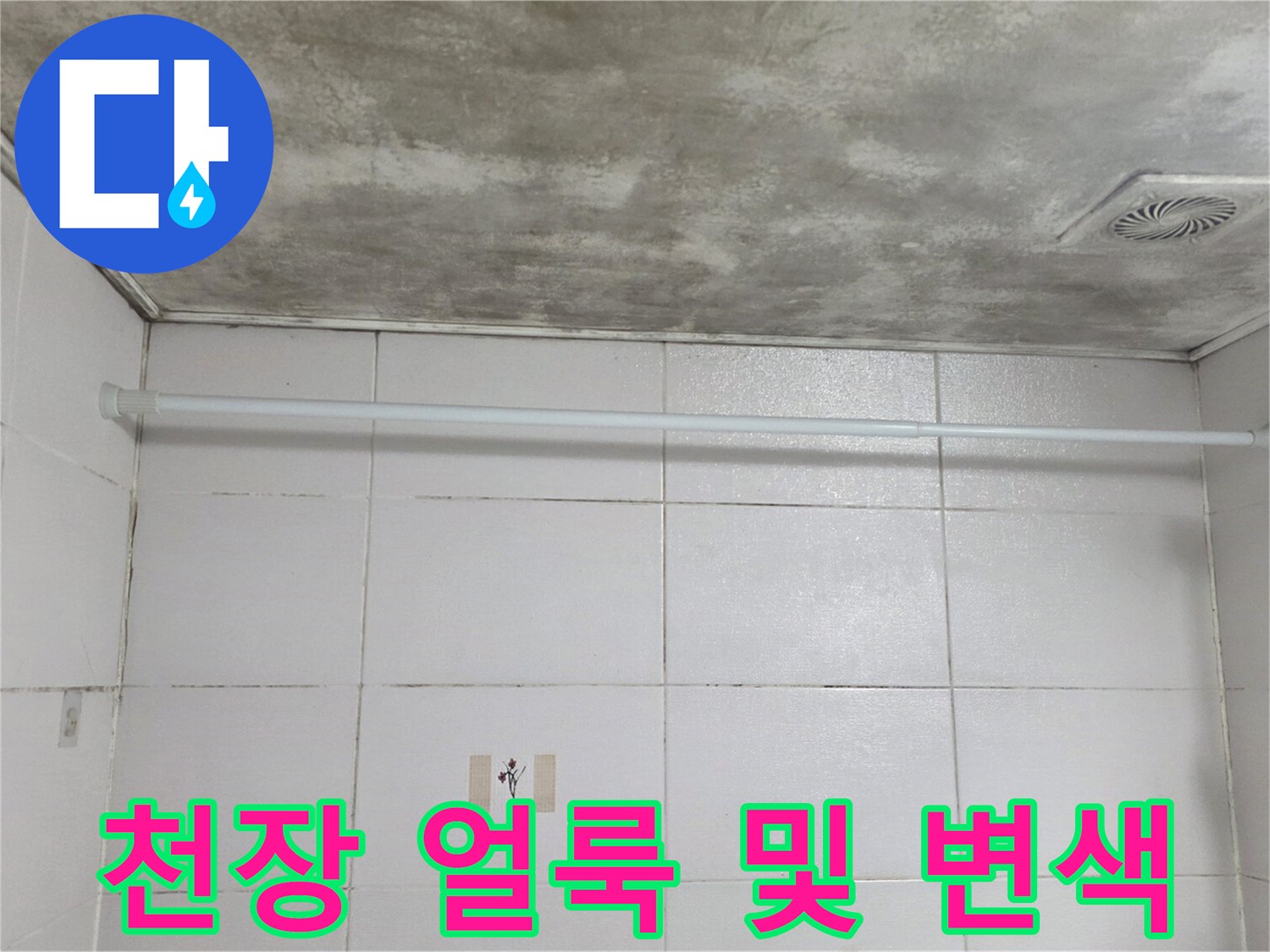 습기 침투로 인해 어둡게 나타난 천장 표면 무늬