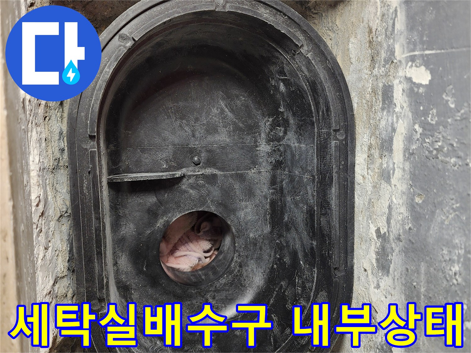 세탁실-배수구-내부의-파이프-연결-부위와-주변-방수층-노출-사진