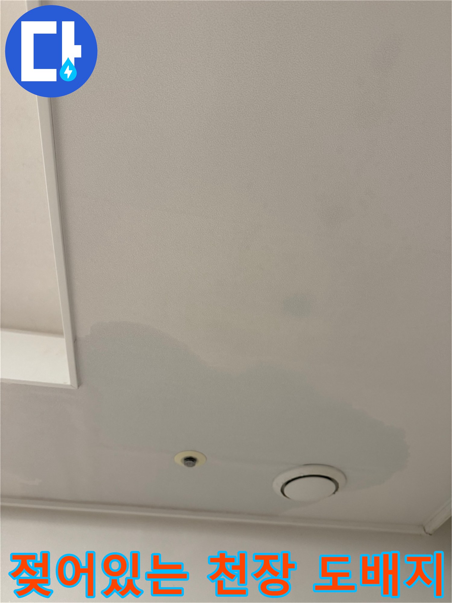 에어팬 주변-천장 도배지가 넓게 젖어 있는 모습