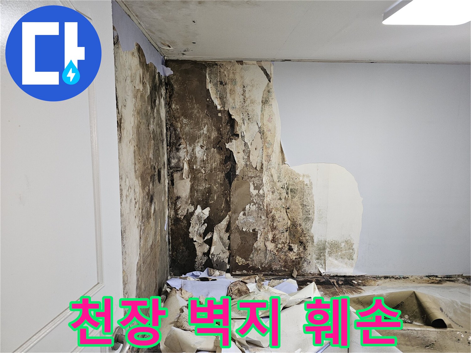 물샘-증상으로-심하게-변색된-화장실-벽면-사진