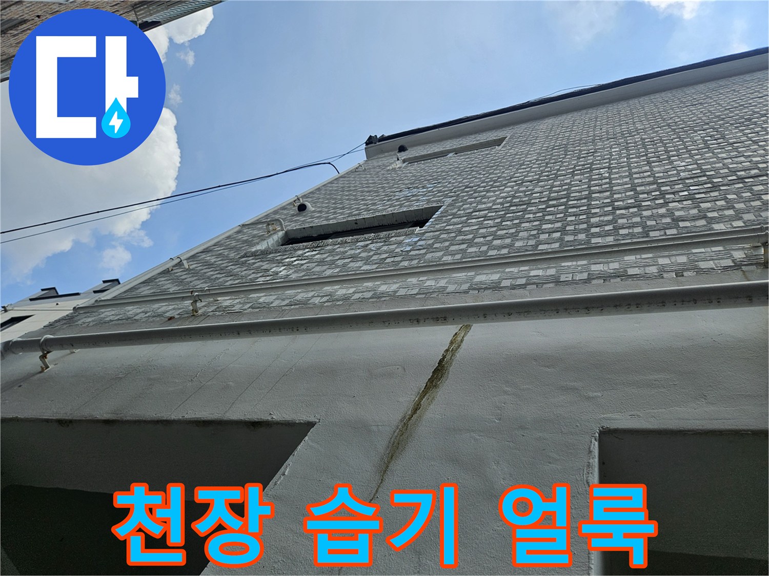 콘크리트 천장-배관 누수가 의심되는 균열과 변색 부위
