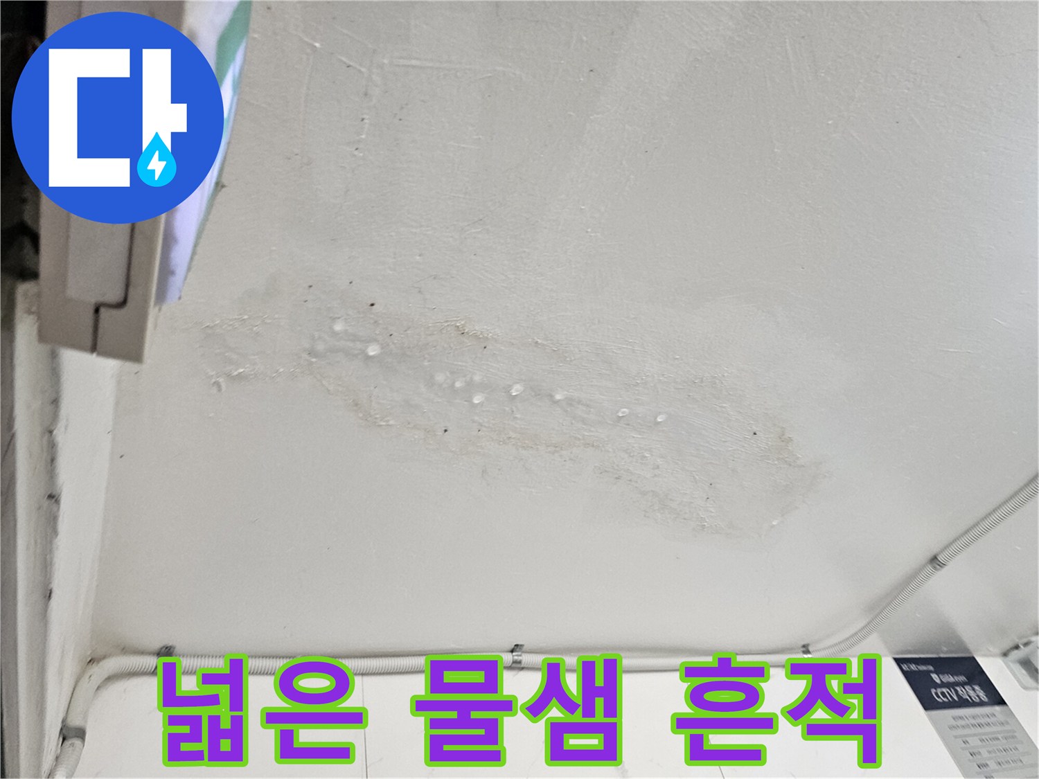 천장 마감재에 번진 커다란 습기 얼룩