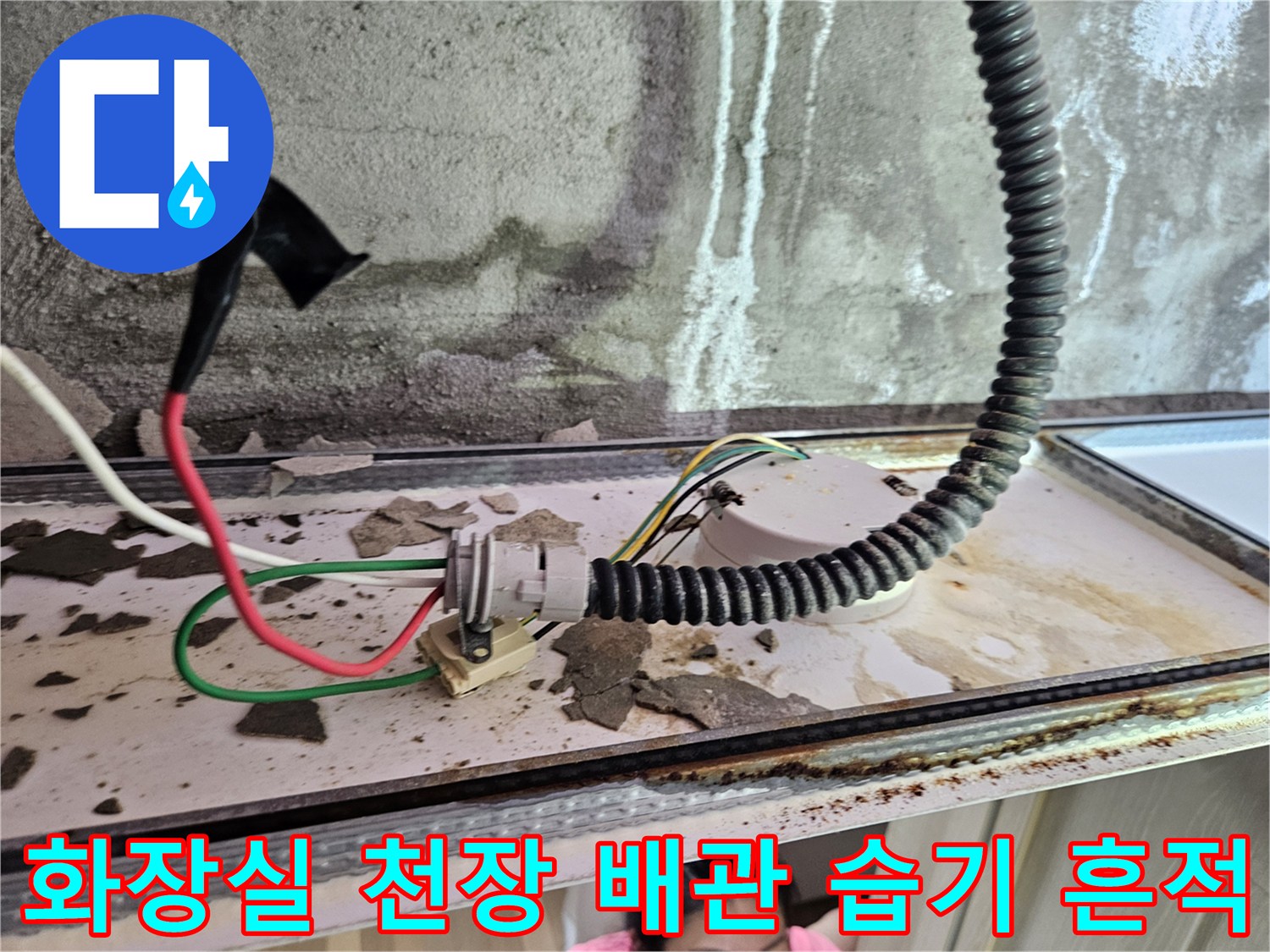 양주 옥정동 현장의 화장실 천장 내부 배관 및 주변 습기 상태