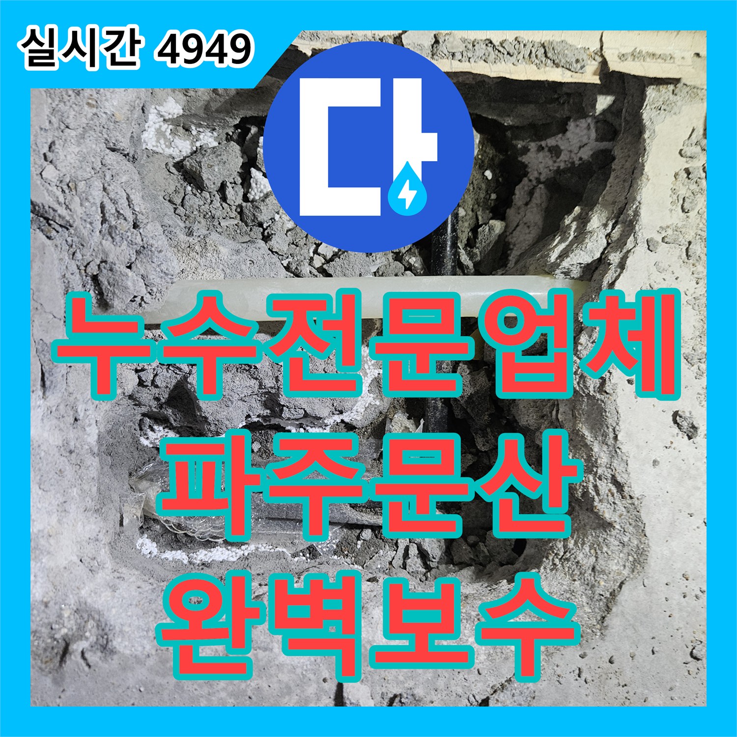 누수전문업체 냉수 배관이 옆방까지 연결된 복잡한 누수 지점을 정확히 찾아 보수한 경기 파주시 문산읍 현장
