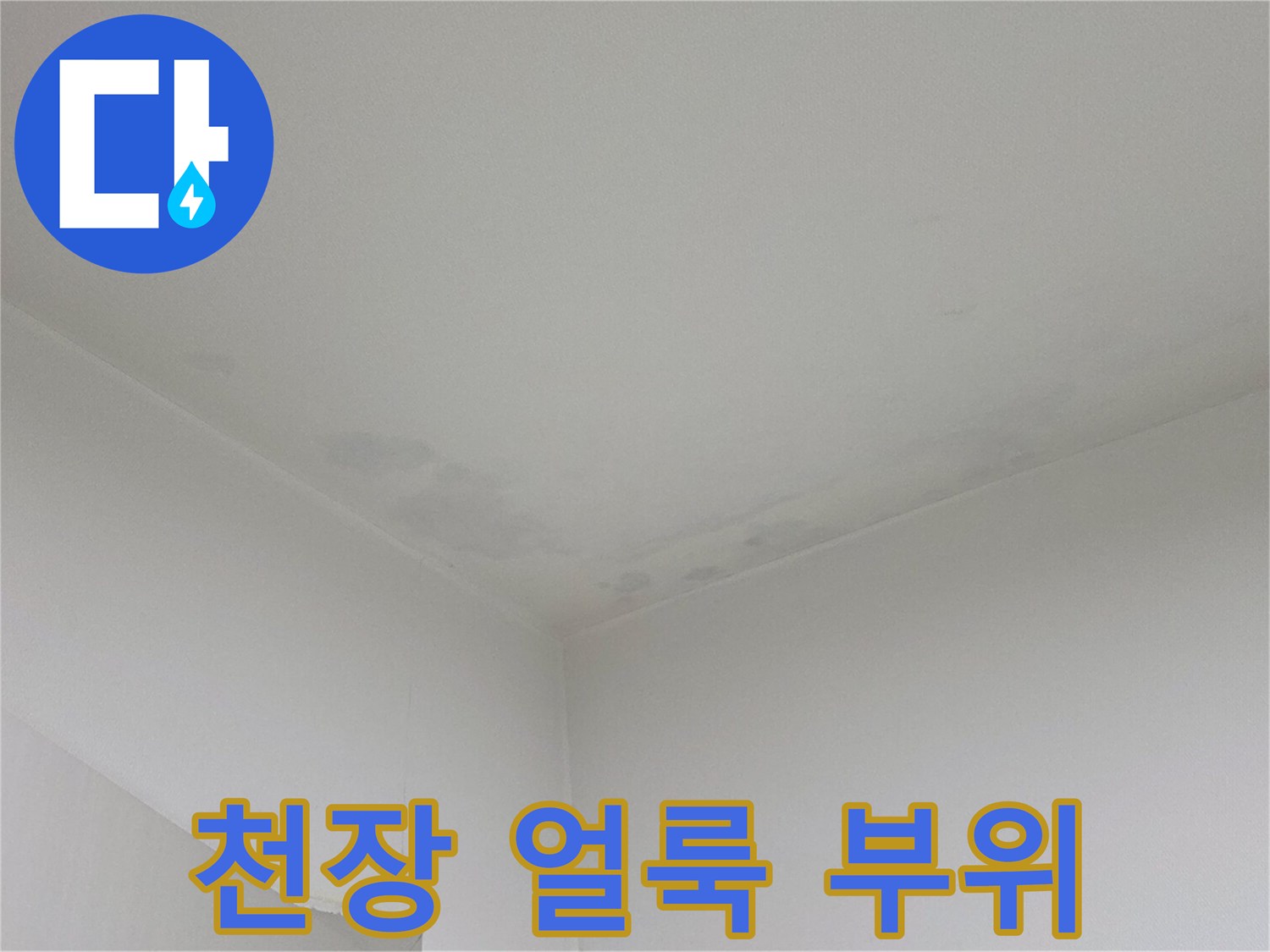 습기로 인해 변색된 천장과 벽의 경계