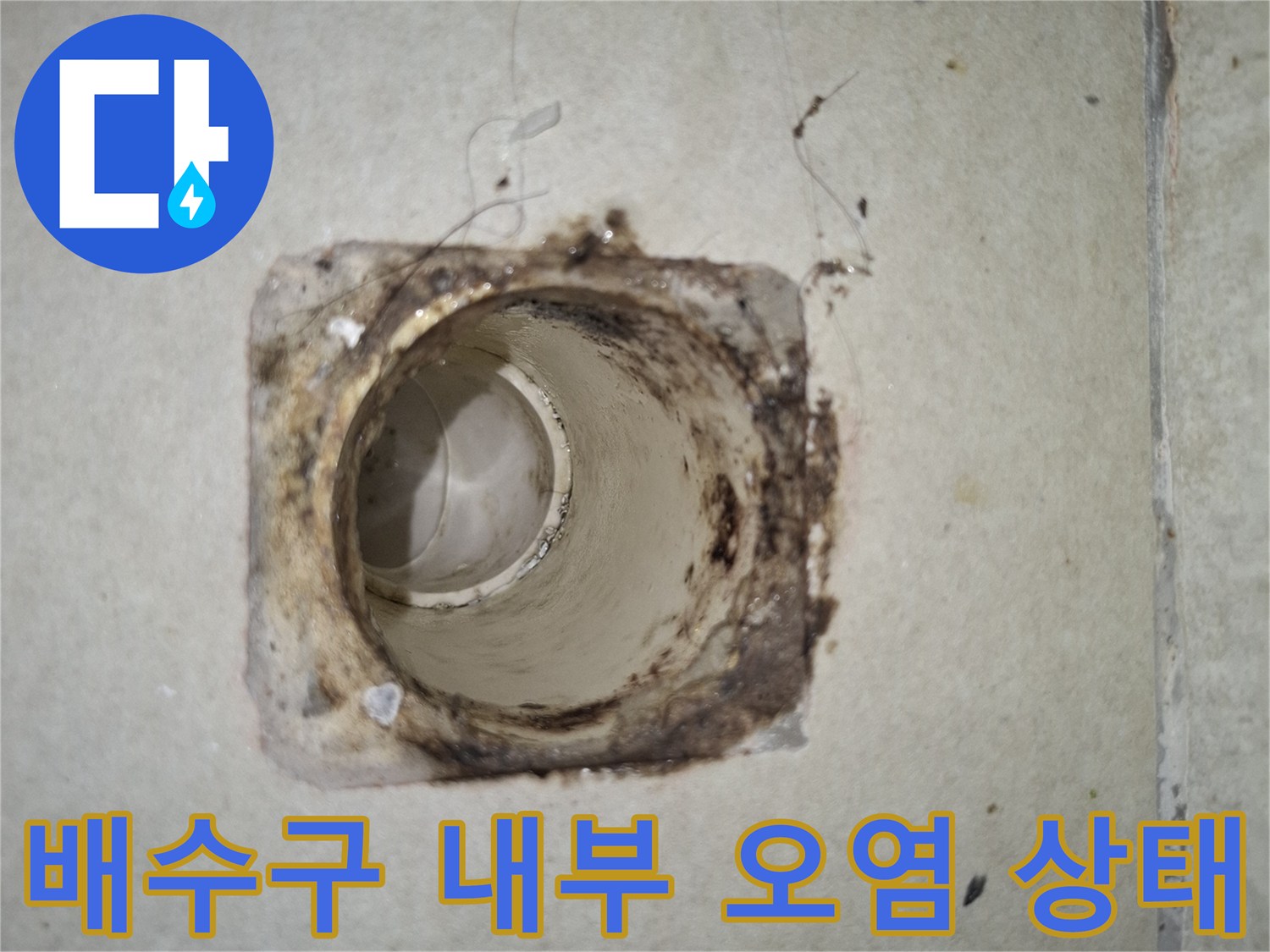 배수관 입구의 찌꺼기와 노후된 방수 경계면