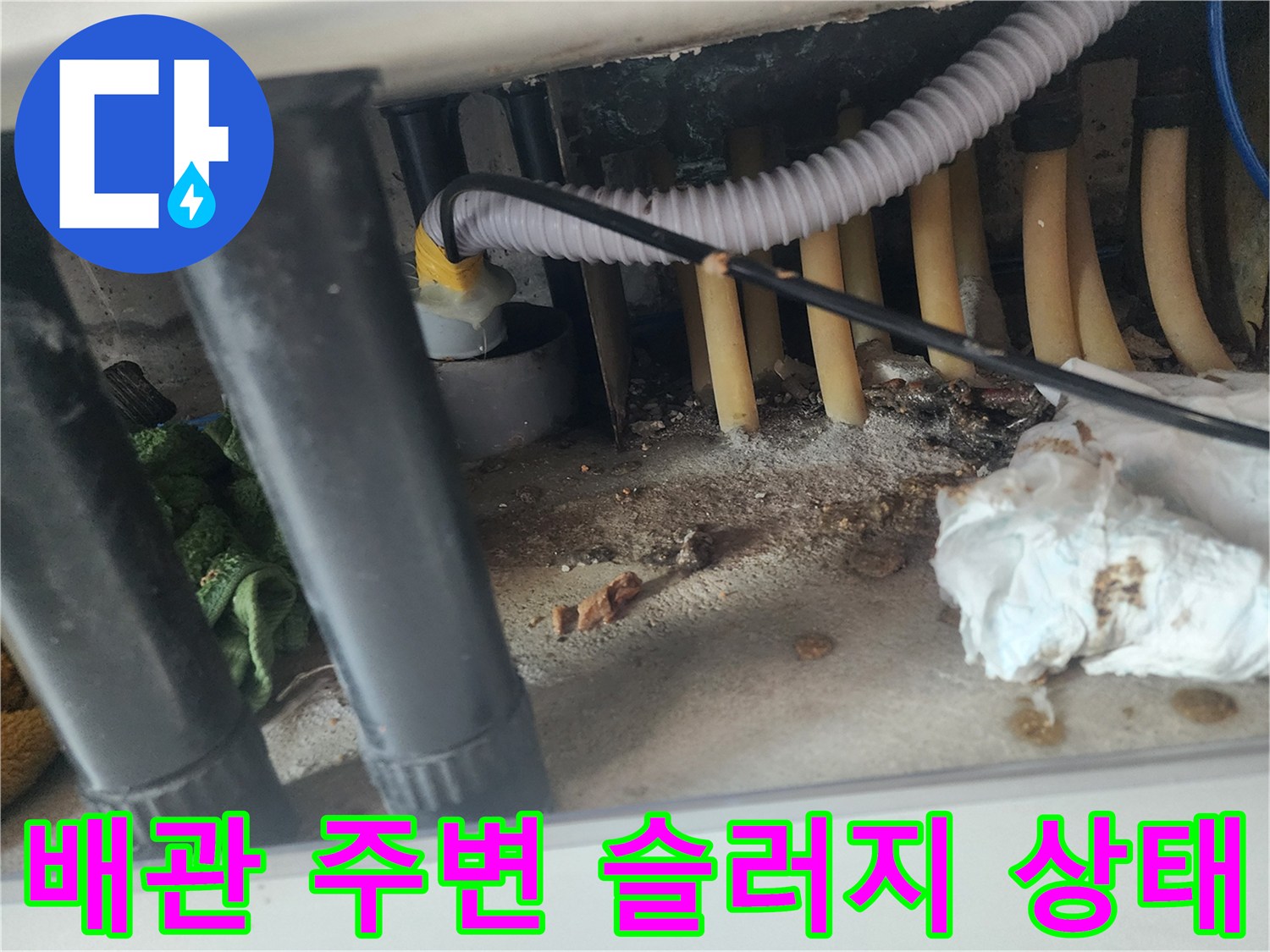 싱크대 하부 배수관 주변의 오염된 찌꺼기들