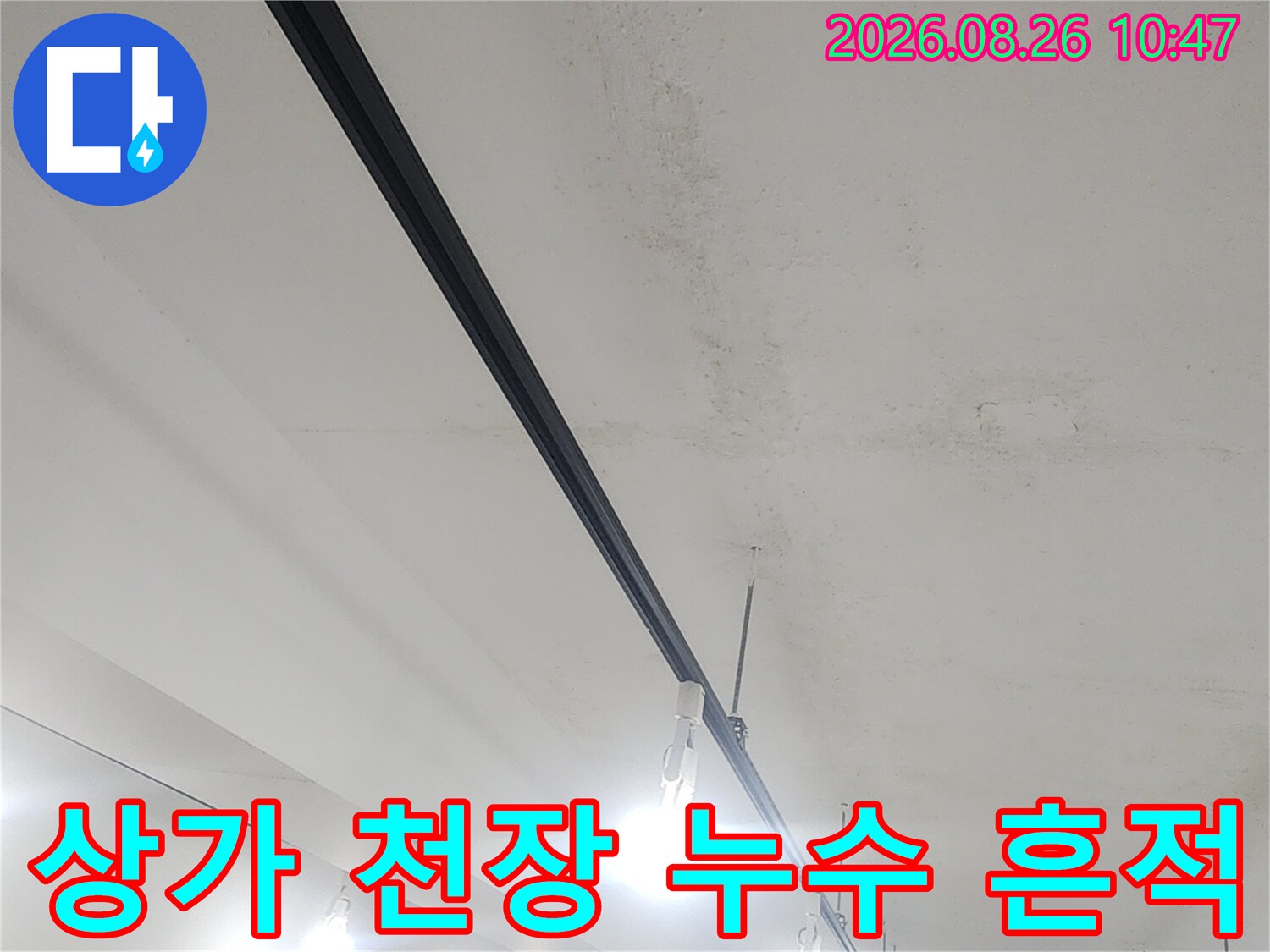 강북구 수유동 상가 건물 지하층 천장의 누수 얼룩과 습기 상태