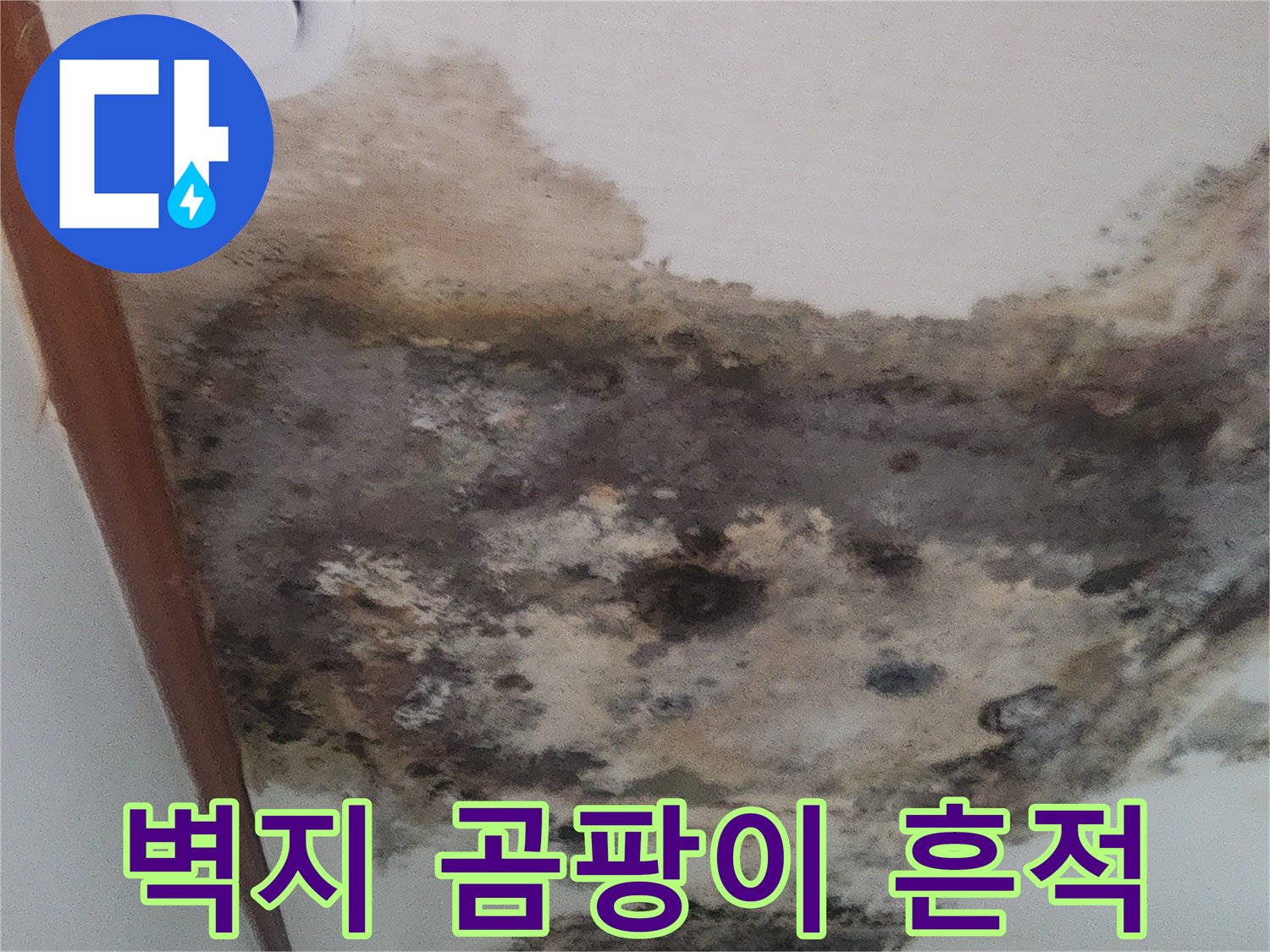 아랫층-거실-천장-부위의-누수-흔적과-심하게-부풀어 오른-벽지