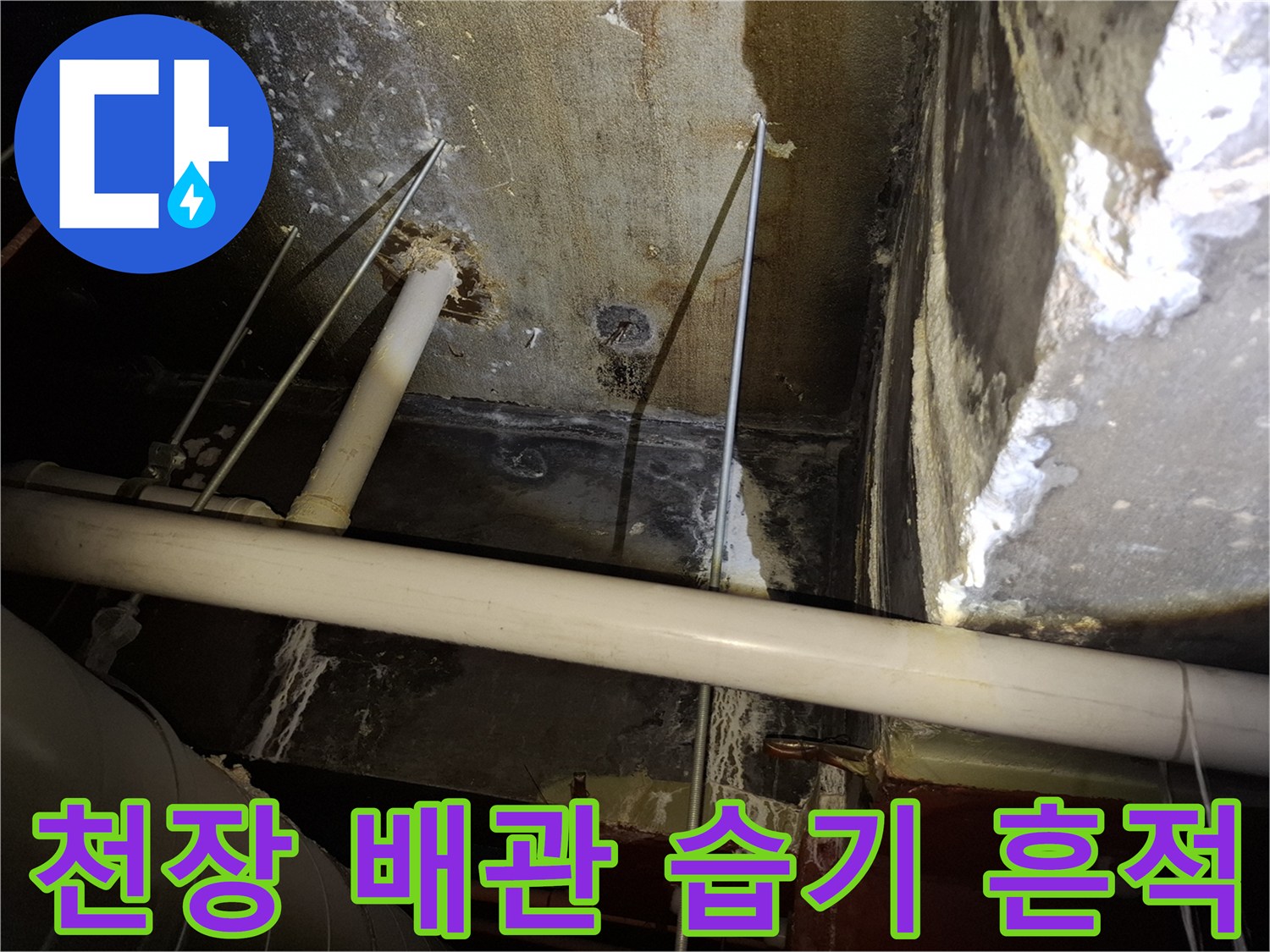 광명 철산동 현장-천장 내부 배관 주변의 습기와 물자국