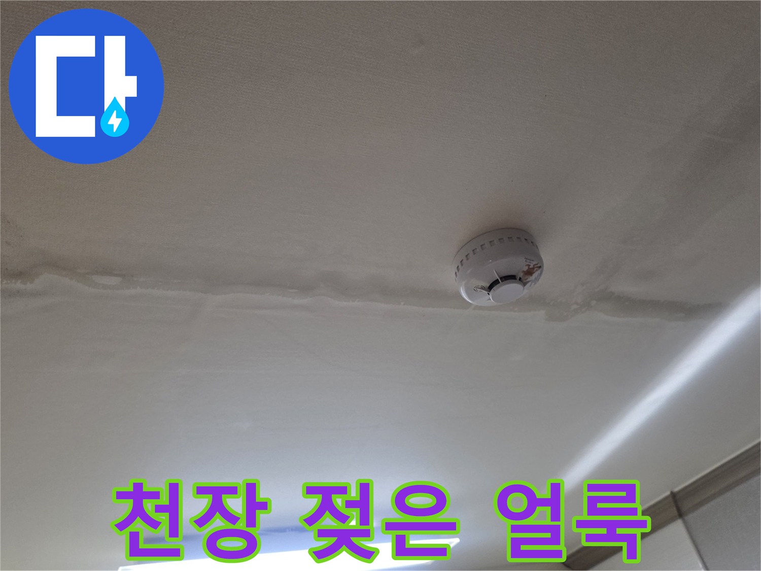 동두로 생연동 빌라 거실 천장에 발생한 누수 흔적과 얼룩 상태