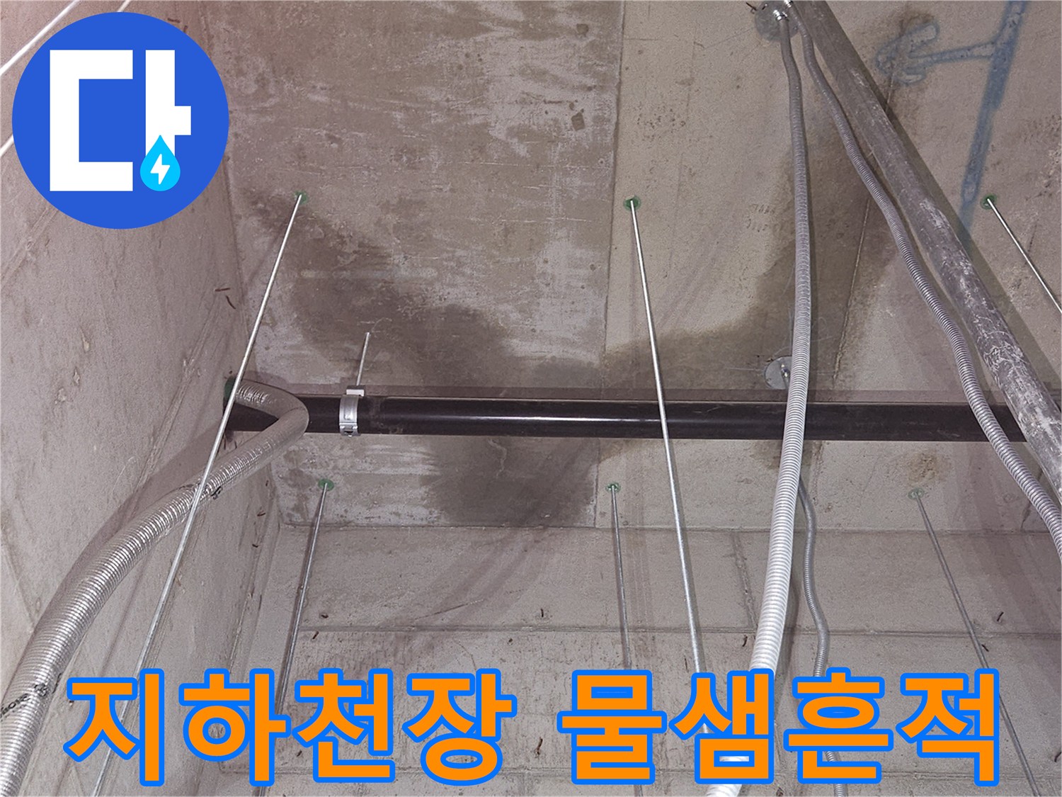 용인 기흥구 지하 창건물-천장 콘크리트 슬래브의 젖은 얼룩 상태