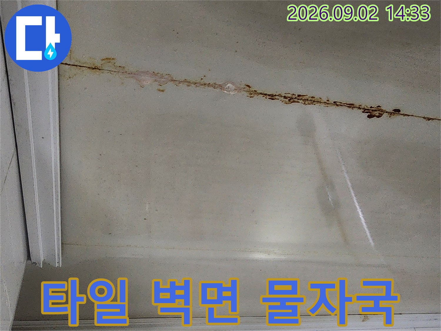 성내 누수 현장의 타일 줄눈 사이 변색된 흔적