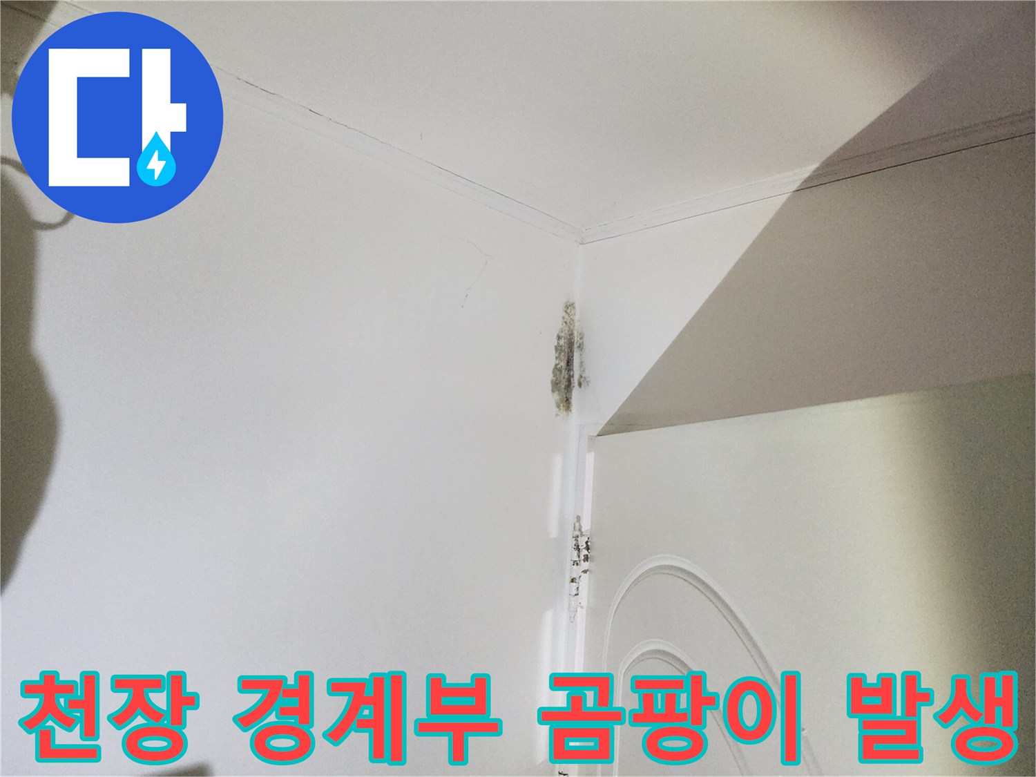 누수 흔적-천장과 벽면 사이의 곰팡이와 습기