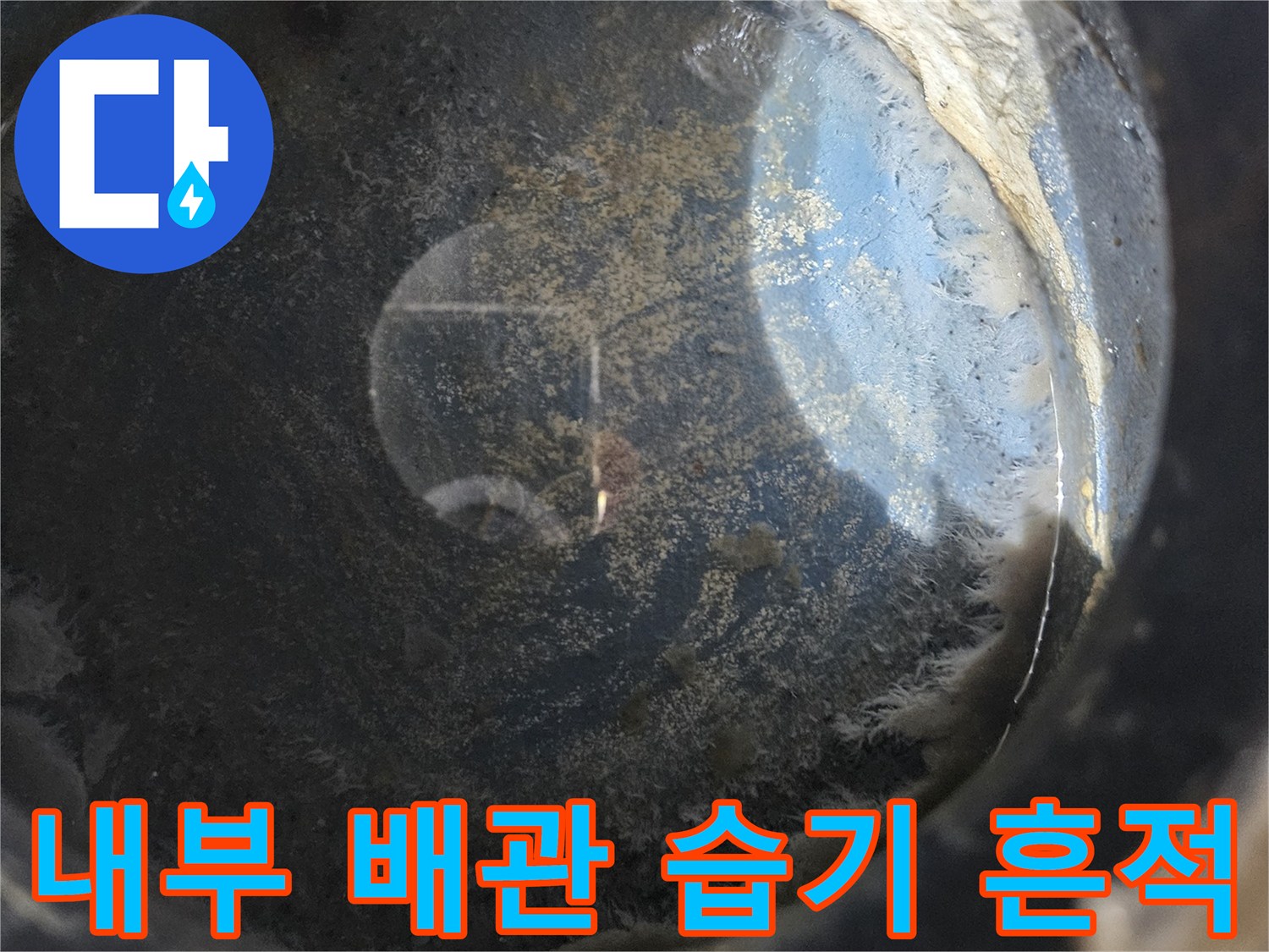 천장 내부-물샘으로 인한 오염 및 습기 확인