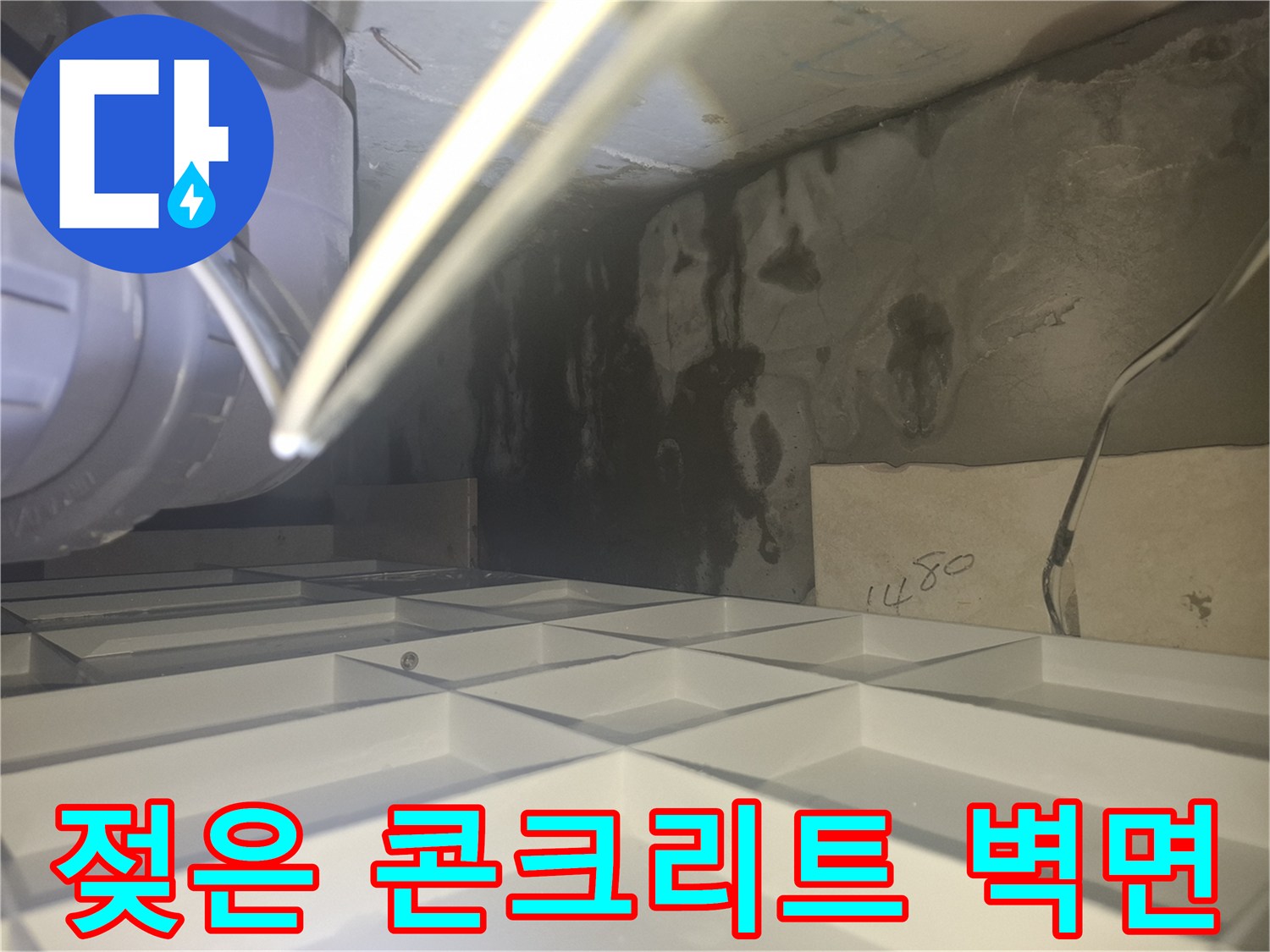배관 주변에 발생한 곰팡이와 물자국 현상