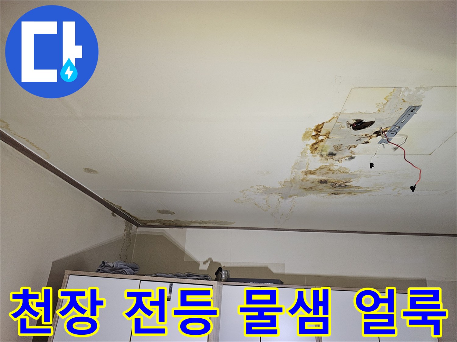 구로구 개봉동 아파트-천장 전등 주변에 발생한 누수 얼룩과 곰<0x8F>팡이 상태