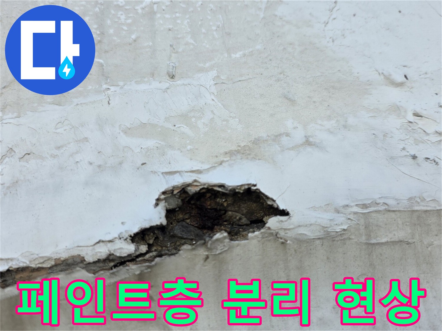 중계동 아파트 내부-누수로 인해 페인트가 조각나 떨어진 벽면 모습