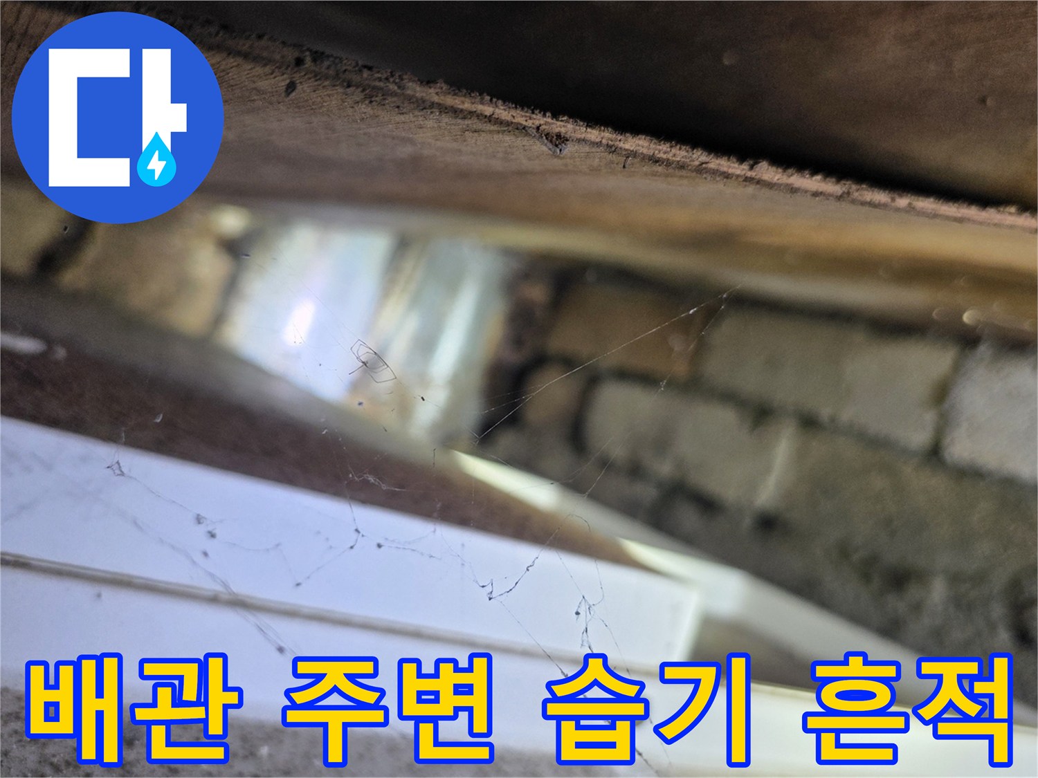 양재동 천장 내부-젖어 있는 배관 및 슬라브 부위